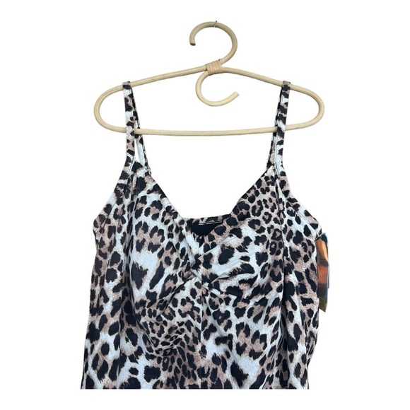 NEW SWIM SOLUTIONS Fauxkini Leopard Knotted Flyaway One-Piece Swimsuit Plus 18W - Picture 4 of 16